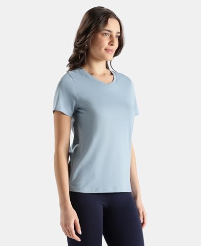 Image of Jockey AW89 Women Super Combed Cotton Rich Fabric Relaxed Fit V-Neck Half Sleeve T-Shirt