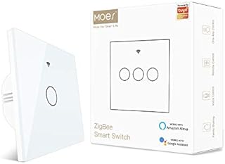 MOES Tuya ZigBee Smart Touch Switch, Requires Tuya ZigBee Hub, No Neutral Wire No Capacitor Needed, also Works with L & N wire, Compatible with Smart Life Tuya App Alexa Google Home, 1 Gang, White