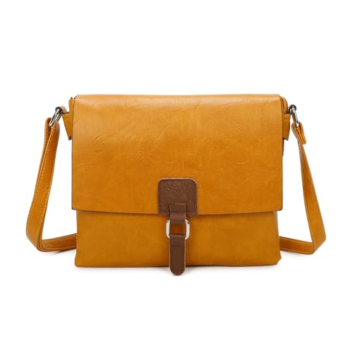 Image of Stylish and Sustainable Vegan Leather Crossbody PU Leather Satchel Bag: Ladies Shoulder Messenger - 27x23x3cm (Yellow)