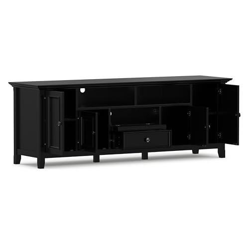 Image of SIMPLIHOME Amherst 72 inch Wide Solid Wood TV Stand in Black