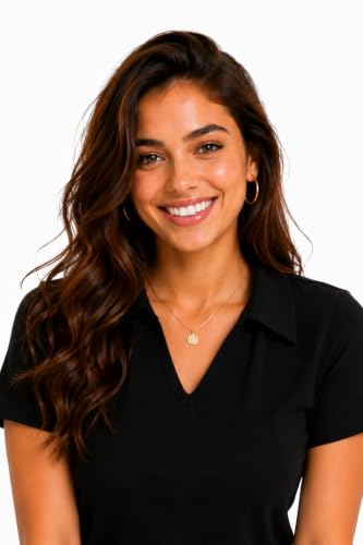 Image of Women's Ribbed V Neck Collared, Casual Short Sleeve Polo Top, Stretch Knit, Soft Lightweight Summer Basic Tee for Office, Work, Travel