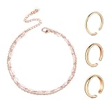 Zehenring und Fußkettchen Set 2mm/3mm/4mm Klassischer glatter Zehenring Verstellbarer offener Finger Knöchelring und Armband Silber Rose und Gold