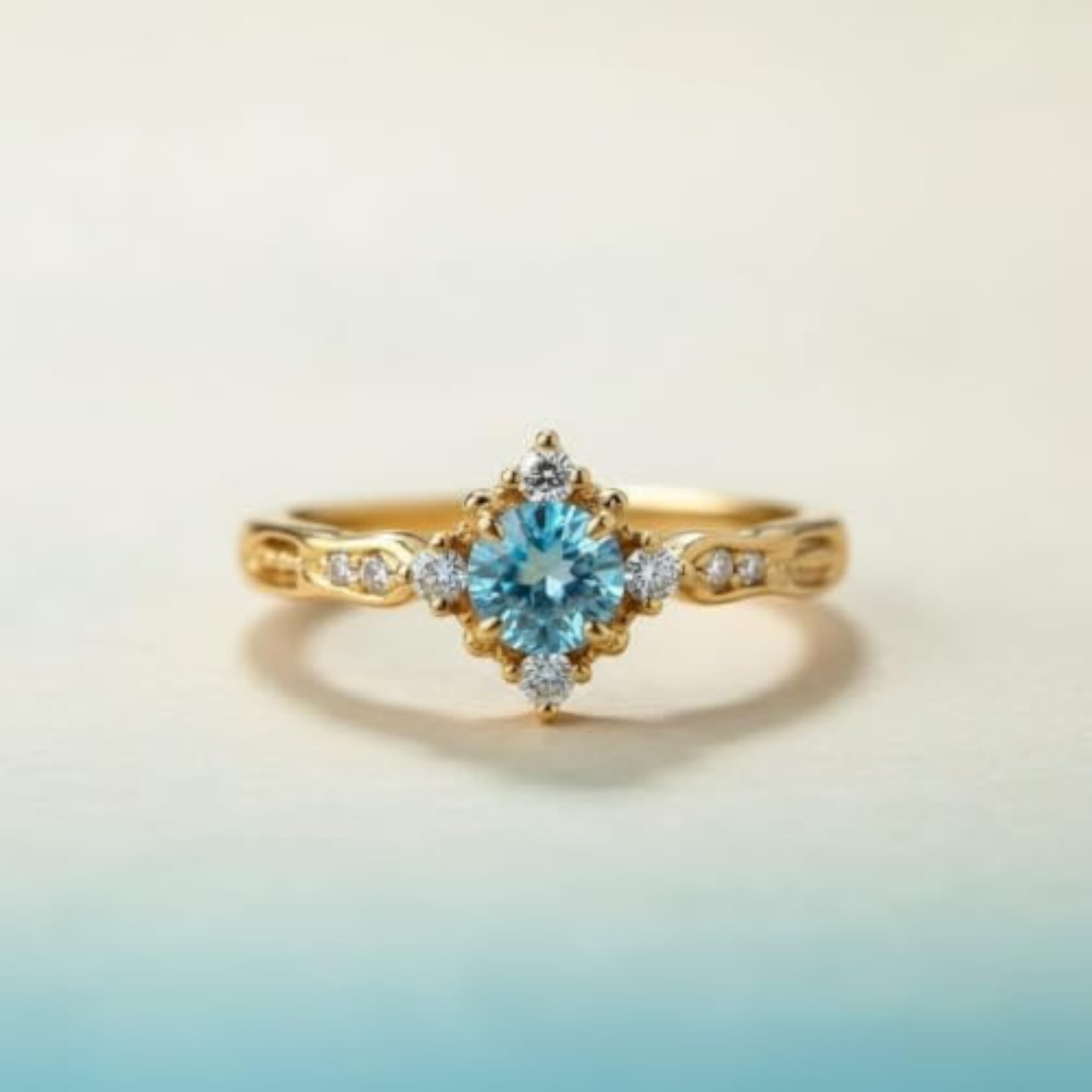 Women's Gold-Tone Accented Round Band Ring with Blue Stone, Everyday Wear