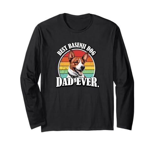 Cute Funny Retro Vintage Dog Lover Best Basenji Dad Manga Larga
