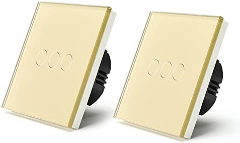 BSEED Touch Light Switch Glass Panel Wall Light Switch Screwless 10 Amp 240 V Standard Switch LED Lamp Compitable 2 Gang 1 Way Black