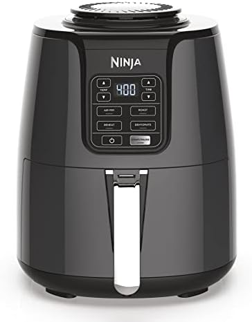 Ninja AF101 Air Fryer that Crisps, Roasts, Reheats, & Dehydrates, for Quick, Easy Meals, 4 Quart Capacity, & High Gloss Finish, Black/Grey