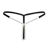 Lpdshaa Women's Pearls Bikini Massage G-string Thongs Underwear Decorative Intimate Wear Black One_Size
