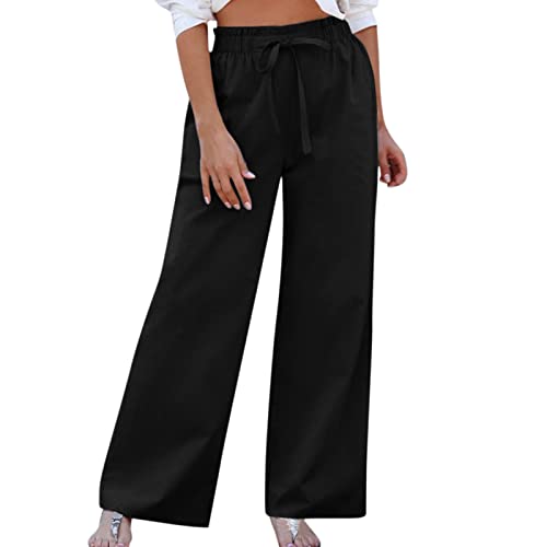 Fulidngzg Pantaloni da donna in lino, colore nero