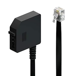 deleyCON 0, m Telefon Adapter RJ11 Stecker 6P4C auf TAE-F Buchse Flachkabel Telefonadapter Adapterkabel Telefon Router Schwarz