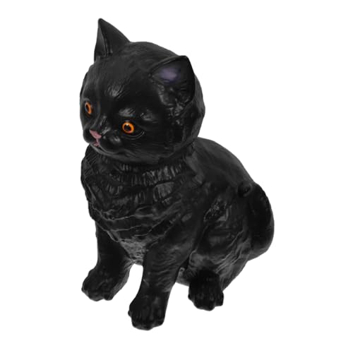 Yardwe Juguete de Gato Negro Figurilla decoración Real Suave para Gatos Interior Juguete Educativo pequeño Gato adornar figuritas de Gatos para Decorar Goma Blanda Black