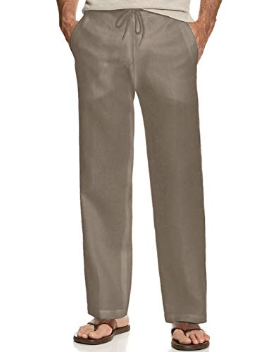 Iwoo Mens Breathable Elastic Drawstring Waist Casual Pants Linen Beach Pants Dk Xl Dark Khaki thumb #1