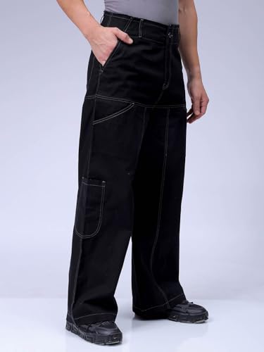 Image of The Indian Garage Co Men Loose Wide Leg Solid Mid-Rise Cargo Trousers