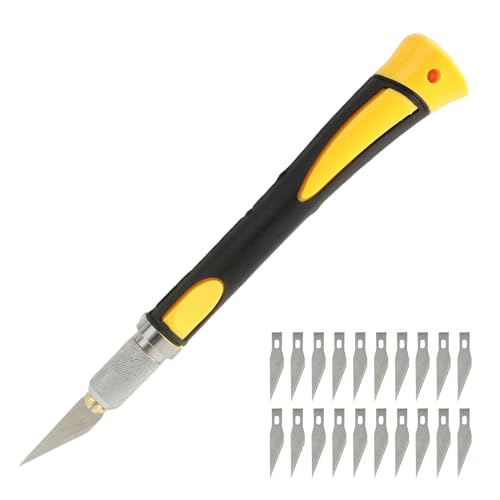Cúter de Precisión para Manualidades con 10 Cuchillas de Acero al Carbono,Película de Aceite, Mango Ergonómico de Goma Antideslizante,para Modelismo, Arte y Tallado - Herramienta de Corte Profesional