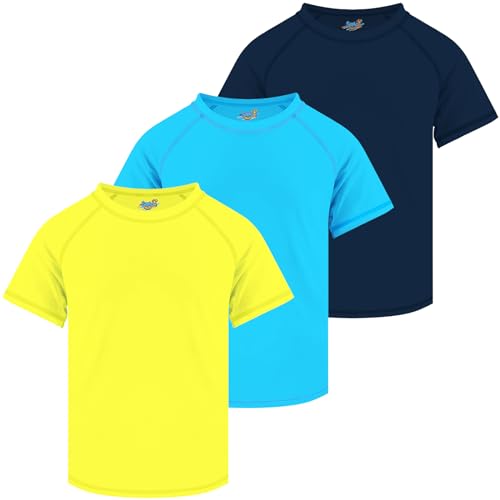 Boys Rash Guard Short Sleeve, Blue Yellow UPF 50+ Sun Protection Rashguard Slim Fit Swim Shirt Fishing Surf Quick Dry Cool Beach Clothes for Toddler Youth Kids Size 2T
