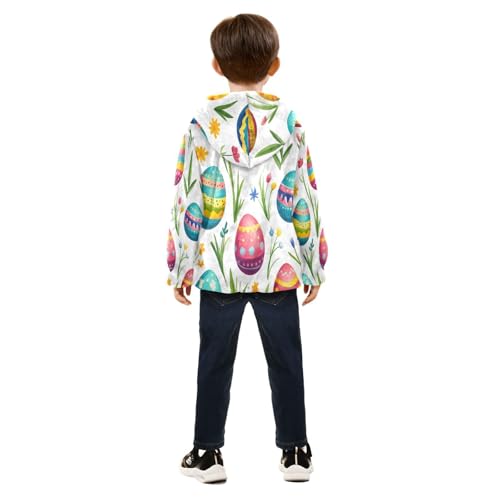 Easter Eggs Floral Pattern Toddler Fleece Jacket Girl Boys Hooded Fleece Jacket Coat Warm Outwear Zip-up 3-10T4