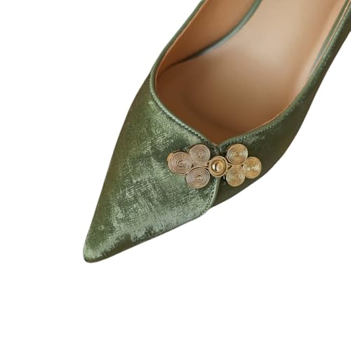 TinaCus Handmade Women's Genuine Leather Pointed Toe Slip-on Spool Heel Pumps2