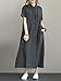 Ruereuu Women's Solid Color Cotton Linen Lapel Short Sleeve Dress Dark gray9 S