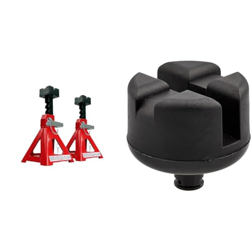 【セット買い】エマーソン(Emerson) 車用ラバークッション付きジャッキスタンド 3t 2個セット 6段階高さ設定(300/330/360/390/420/450mm) EM-271 + サイド掛けジャッキアダプター 溝幅:12mm 溝深さ:25mm<