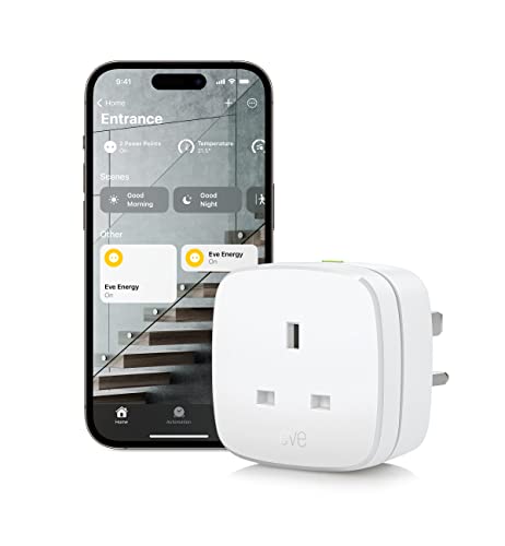 Eve Energy (Matter) UK - Smart Plug, Control & Automate Lights / Appliances, Secure & Private, Easy Setup, Future-Proof with Matter & Thread, Works with Apple HomeKit, Alexa, Google Home, SmartThings