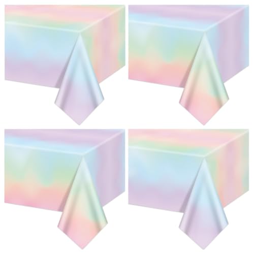 AJINXIN 4 Pcs Pastel Tablecloths 51 x 86 Inch Disposable Rainbow Table Cloths Gradient Pastel Tablecloths for Wedding Girl and Princess Party Baby Shower and Rainbow Birthday Party Decorations