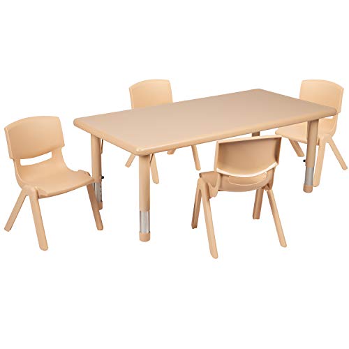 Flash Furniture Emmy 24"W X 48"L Rectangular Natural Plastic Height Adjustable Activity Table Set With 4 Chairs #TOP1