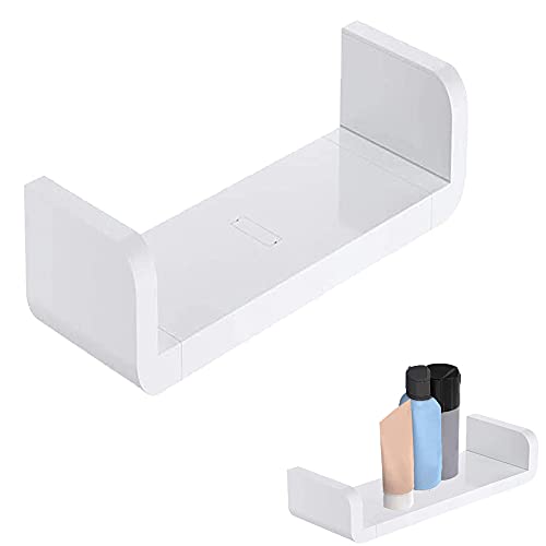 Estante de Baño, Estante de Baño de Plástico, Montado en la pared Estante de Ducha, Ducha Caddie, Baldas pared Baño Autoadhesivo Sin Taladrar, Forma de u Estantes Flotantes con Accesorios, Blanco