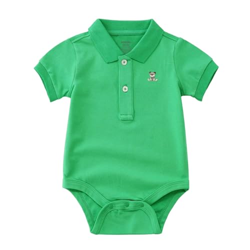 Image of SUYEORLI Baby Boys Girls Polo Bodysuit Cotton Short Sleeve Embroidery Bear Romper Jumpsuit 0-24 Months