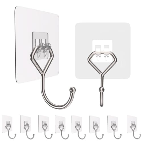 Homstan Large Adhesive Hooks 44Ib(Max), Wall Hooks Self-Adhesive Traceless Clear