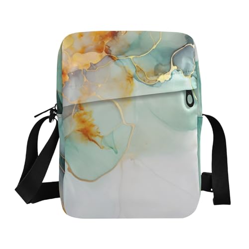 Crossbody Bag Green Gold White Marble Messenger Bag for Women Men Purse Shoulder Bag Satchel Bag with Adjustable Strap 214B4046