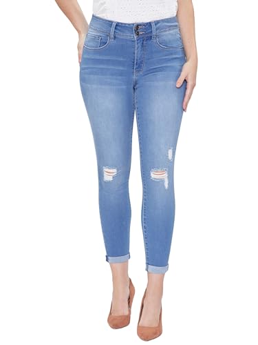 Royalty For Me Womens Women's Tummy Control 2 Button Rolled Cuff Jean