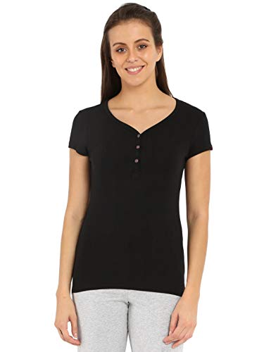 Image of Jockey UL03 Women's Super Combed Cotton Elastane Stretch Slim Fit Solid V Neck Henley Styled Half Sleeve T-Shirt