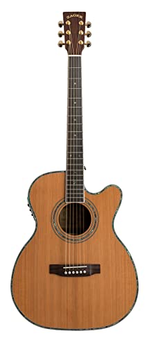 Zager Acoustic Electric Guitar - Zad80Ce Aura Pro Series Guitar Smaller "Om" Size - Solid Cedar/Rosewood - Premier, Handmade Guitars - Acoustic Guitar For Small Hands - Designed For Easy Playability #TOP11