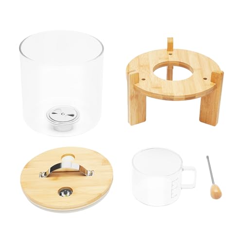 14 in H Rice Dispenser, 5l Glass Food Storge Container For Kitchen Organization And Pantry Store W/Airtight Lid, Measuring Cup And Wooden Stand For Grain Coffee Beans Dry Food. - Image 9
