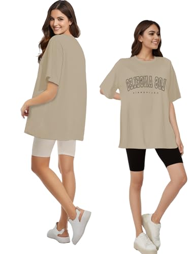 Buauty Womens Oversized T Shirts, Graphic Tees Letter Print Short Sleeve Tops Loose Fit Crewneck Top, Summer Casual Y2K 20254