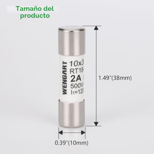 Miniatura 7 de Wengart Pack De 10 Fusibles Cilíndricos De Cerámica 10x38 Mm, 2a 500v Ac, Clase Gg Uso General , Alta Capacidad De Ruptura 120ka, Protección De Precisión Para Plc Y Control Eléctrico, Rt18-32 Ro15