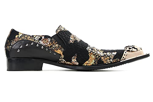 Santimon Men's Slip On Shoes Penny Loafers - Genuine Leather Casual Mocasines with Metal Wingtip Toe & Beads for Wedding, Prom Bar & Smoking Parties3