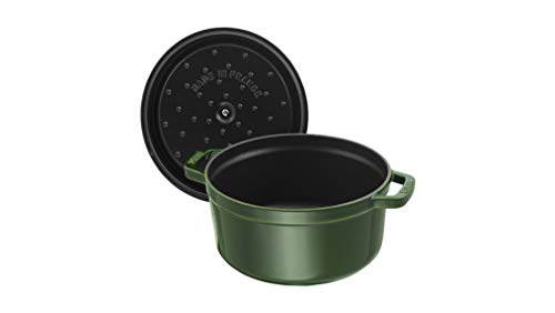 Image of Staub La Cocotte Round 40509-356 inchPico Cocotte Round, Basil Green, 9.4 inches (24 cm), Large, Two-Handed, Enameled Pot, IH Compatible
