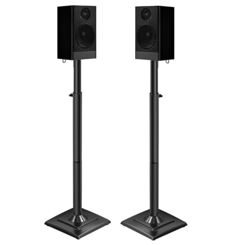Phogrtty 1 Pair Universal Floor Speaker Stands, 32.5” to 41.7” Height Adjustable Surround Sound Speaker Stand for Bookshelf & Satellite & Studio Monitor Stands, 11LBS Capacity, Black