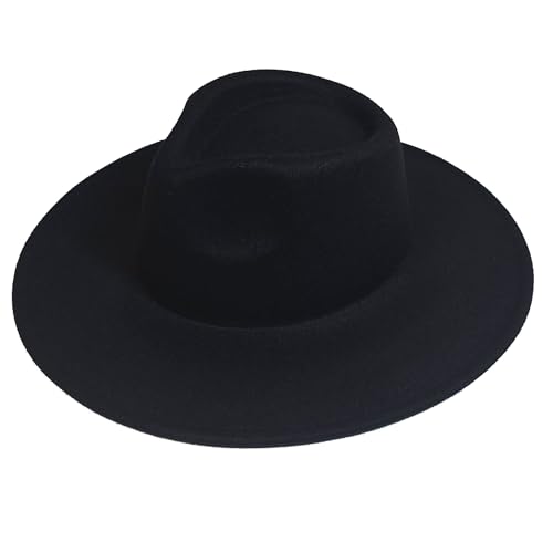 VERVE 8 Chapeau d'éleveur en feutre végétalien à large bord – Style Fedora pour femmes, hommes et enfants avec cordon de serrage intérieur réglable, Noir-enfant, Taille unique