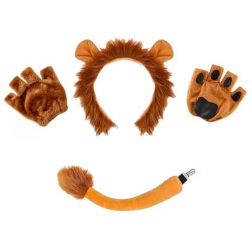 SDXCJY Costume da leone con orecchie di leone, paio di guanti, coda, perfetto per cosplay di bambini e adulti, Halloween, compleanno, carnevale, spettacoli teatrali.