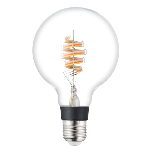 Eglo connect.z Bombilla led E27 para hogar inteligente, G95 Globe, ZigBee, control por voz mediante aplicación y Alexa, regulable, blanco cálido, 4,9 vatios, vintage transparente en forma de espiral