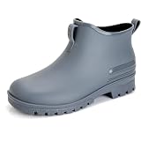 OENGSMGU Womens PVC Ankle Rain Boots Waterproof Chelsea Rain Boots (9,Gray)