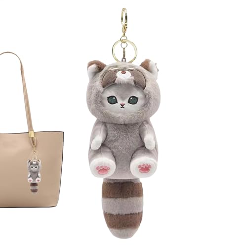 [Nkmujil] Cute Plush Cat Pendants, Flannel Big Tails Cat Keychain, Adorable Portable Car Rear View Mirror Ornaments, Soft Charm 
