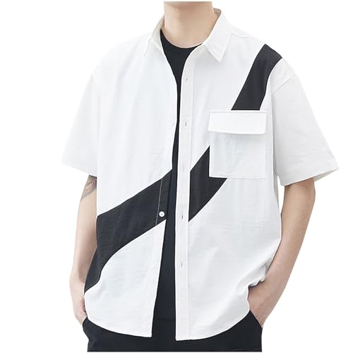 Cambkatl Summer Overshirt for Men Color Block Button Down Shirts Short Sleeve Casual Loose Fit Sun Protection Shirt Jackets
