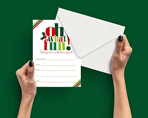 Paper Clever Party Oh What Fun Christmas Party Invitations With Envelopes (25 Pack) Blank Invite Cards For Holiday Occasions - Festive Red And Green - Printed 5X7 Set #TOP1