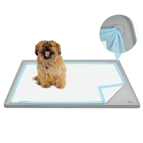 Dog Pee Pad Holder Tray,Silicone Puppy Pad Holder, 24\" x 24\" No Spill Raised Lip High Edge Portable, Leak-Proof Mat Holder for Dog Training Pads,Square Potty Trays for Home Floor Protection