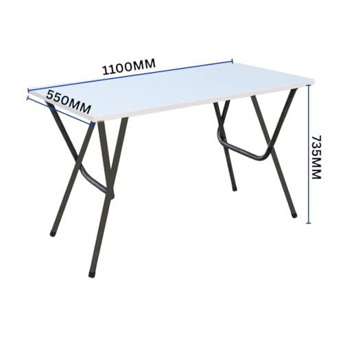 Image of MATTERHORN MOOT-10003 Folding Office Table - Compact Work Desk with White Top & Sturdy Steel Legs | 1100mm x 550mm x 735mm | Portable Study & Computer Table for Home Office