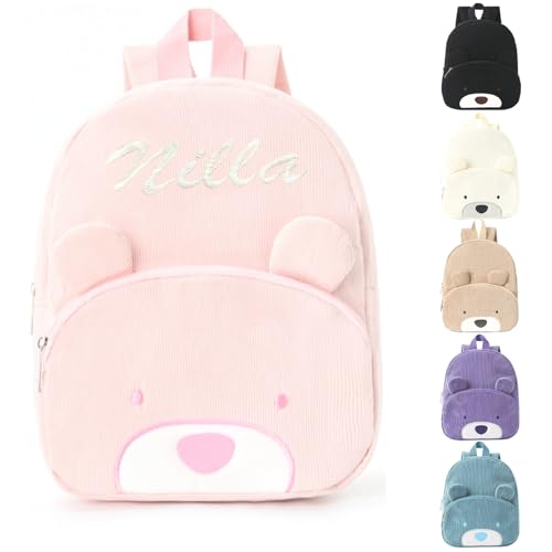 Sac à dos enfant personnalisé，sac enfant personnalisé ,Toddler Backpack with Embroidered Name，sac à dos ours pour crèche maternelle 2 à 6 ans, sac à dos léger garçon fille cadeau naissance (Rose)