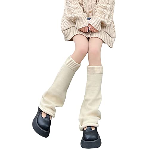 Pengnight Womens Cable Knit Long Socks Leg Warmers Japanese Harajuku Kawaii Boot Socks (Beige , One Size ) #TOP2