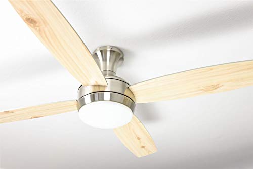 Ventilateur de plafond télécommandé Saturn à pâles réversibles pin et argent